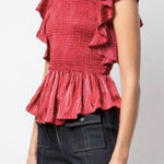 Silk Cinq a Sept Ruffled Turtleneck Top Red Size M Photo 0