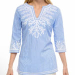GRETCHEN SCOTT Embroidered Pinstripe Tunic The Reef Blue Size M Size M Photo 0