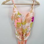Breaking Waves Pink Floral Belted One Piece Swimsuit Women's Size Medium M NWT White Photo 6