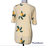 Impressions  medium hi low blouse scoop neck yellow white striped fruit ties Photo 6