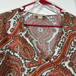 Womens Michael Michael Kors Batwing Pullover Paisley Blouse Size Large EUC #1344 Orange Photo 2