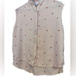 Time & Tru Embroidered Heard Red & White Stripped Button Down Sleeveless Top 100% Viscose Photo 4