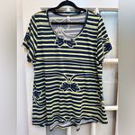 LuLaRoe  Classic Tee Navy & Yellow Striped Bow Blouse Top Pinup Plus Size 2X Photo 6