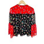 Rebecca Minkoff Red Floral Bell Sleeve Luca Top Size Small Cottage Prairie Photo 4