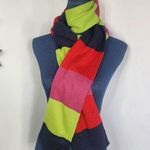 Long Colorblock Sweater Scarf with Crest Emblem Pink Photo 0