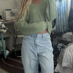 Kendall + Kylie Green Kendal And Kylie V Neck Sweater  Photo 0