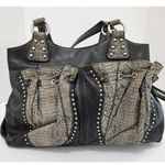 Chi by Carlos Falchi Lambskin & Snakeskin 3 Compartment Shoulder Handbag Black Photo 0