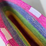 Vintage Pink Rainbow Striped Extra Large Raffia Straw Basket Bag Beach Travel Photo 5