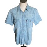 Levi's Levi’s shirt jacket woman’s blue standard short sleeve shirt Sz Med Photo 3