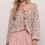 Blu Pepper Marled Knit Button Front Cardigan Sweater Cream Brown Pink Size Small Photo 0