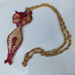 Large Red and Gold Color BOHO Winking Cat Necklace Photo 1
