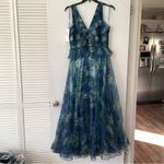 Theia Long Dress Floral Formal Flowy Size‎ 8 HOCO wedding party event Empire wst Blue Size L Photo 1