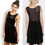 MINKPINK Clean Little Black Velvet Dress Sheer Photo 1