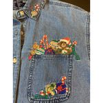 Vtg Solutions Christmas Denim Embroidered Shirt‎ Womens Small Gifts Toys Bears Blue Photo 5