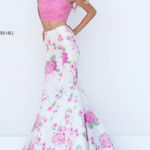 Sherri Hill  Pink Lace Sequin Top Open Back Bow Tie Crop Party Evening‎ Cocktail Photo 0