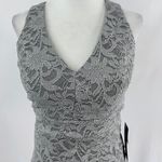 City Studios New City Studio Glitter Lace Satin Bow Back High Slit Maxi Dress Grey Size 5 Photo 5