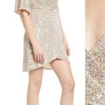 Lulus Size Large Gold Sequin Faux Wrap Short Sleeve Mini Party Dress New w/tag Photo 15