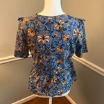 ZARA  Women's Blue Floral Ruffle Peplum Blouse Photo 2