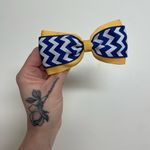 Blue & Yellow & White Chevron Hair Bow Clip Photo 0