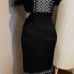 Black and White Boho Puff Sleeve Tunic Dress Photo 0