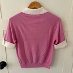 Minnie Rose  Cotton Cashmere Collared V-Neck in Raspberry. Size Medium. Photo 11