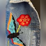Butterfly and Stars Embroidered Denim Jacket light wash button front Size Small Blue Photo 4