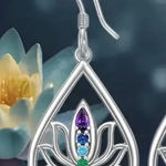 Hypoallergenic Fashion Seven Chakra Lotus Water Drop Earrings Silver Color Photo 0