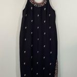 Kenar Vintage Black with Floral Embroidery Linen Blend Halter Maxi Dress Size 14 Photo 0