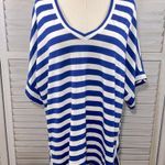 Jane and Delancey Beach Coverup/Oversized Tunic Blue/White Stripe V Neck-2X Photo 0