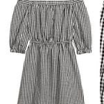 H&M DIVIDED BY  Off the Shoulder Dress Black White Gingham Plaid 3/4 Sleeve Mini Photo 2