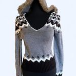 Mandee vintage Y2K hooded sweater with fur trim Size Medium Gray Photo 0