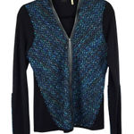 Elie Tahari  Cardigan Sweater Zipper Black Blue Tweed Boucle‎ Wool Blend S Photo 0