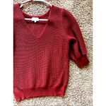 Gentle Fawn  Burnt Orange Brick Red Puff Sleeve Vneck Knit Sweater Shirt Small Photo 2