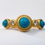 Solid 925 Sterling Silver Turquoise Ring Gold Plating Adjustable Photo 0