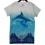Sea World women's size small dolphin mandala glitter short sleeve shirt blue whi Photo 0