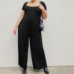 Cider  Jumpsuit Square Scoop Neck Wide Leg Short Sleeve Olive Green‎ 0XL 12 14 Photo 1