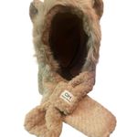 Tan Plush Hooded Scarf Hat With Animal Ears – Faux Fur Winter Wrap Tan Photo 0