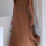 ZARA NWT brown smocked halter neck ruched stretchy contrasting midi dress Photo 9