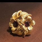 Vintage Adjus. Purple Stones GoldTone Floral Ring Photo 4