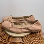 Stuart Weitzman Bardot Leather Ballet Flats Square Toe Bow Tan Nude Neutral 7 Photo 2