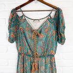 Flying Tomato Turqouise Paisley lace tiered skirt Cold Shoulder Boho Maxi Large Photo 1