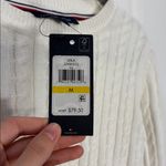 Tommy Hilfiger  Leila Cotton White Tan Black Cable Knit Sweater Size Medium Photo 2