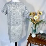 Lilla P Woven Hand Printed Gauze Floral Shift Dress Adjustable Neckline Sz S 🧡 Blue Photo 6