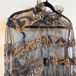 Y2K Sheer High Neck Abstract Fairy Top Ruffle Victorian Date Night Blouse Medium Blue Photo 1