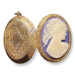 Large Vintage Carved Cameo Gold Plated Locket Pendent Gold Photo 3