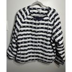 Christopher & Banks  Blazer Plus Size 1X Navy Stripes Raw Hem Button Close Pocket Photo 0