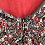 Theia Mixed Berry Sequin Shift Dress Open Cowl Back size 6 Cocktail Scoop Neck Blue Photo 9