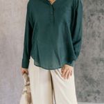 Lizard Thicket ANNALISE TEAL LONG SLEEVE COLLARED TOP Photo 0