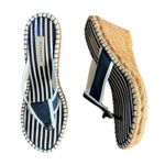 Burberry Women’s Vintage Navy Blue White Nautical Stripe Rattan Wedge Heels 37 Photo 0