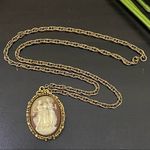 Unique Vintage Unsigned Three Ladies Cameo Perfume Locket Pendant 28” Necklace Gold Photo 0